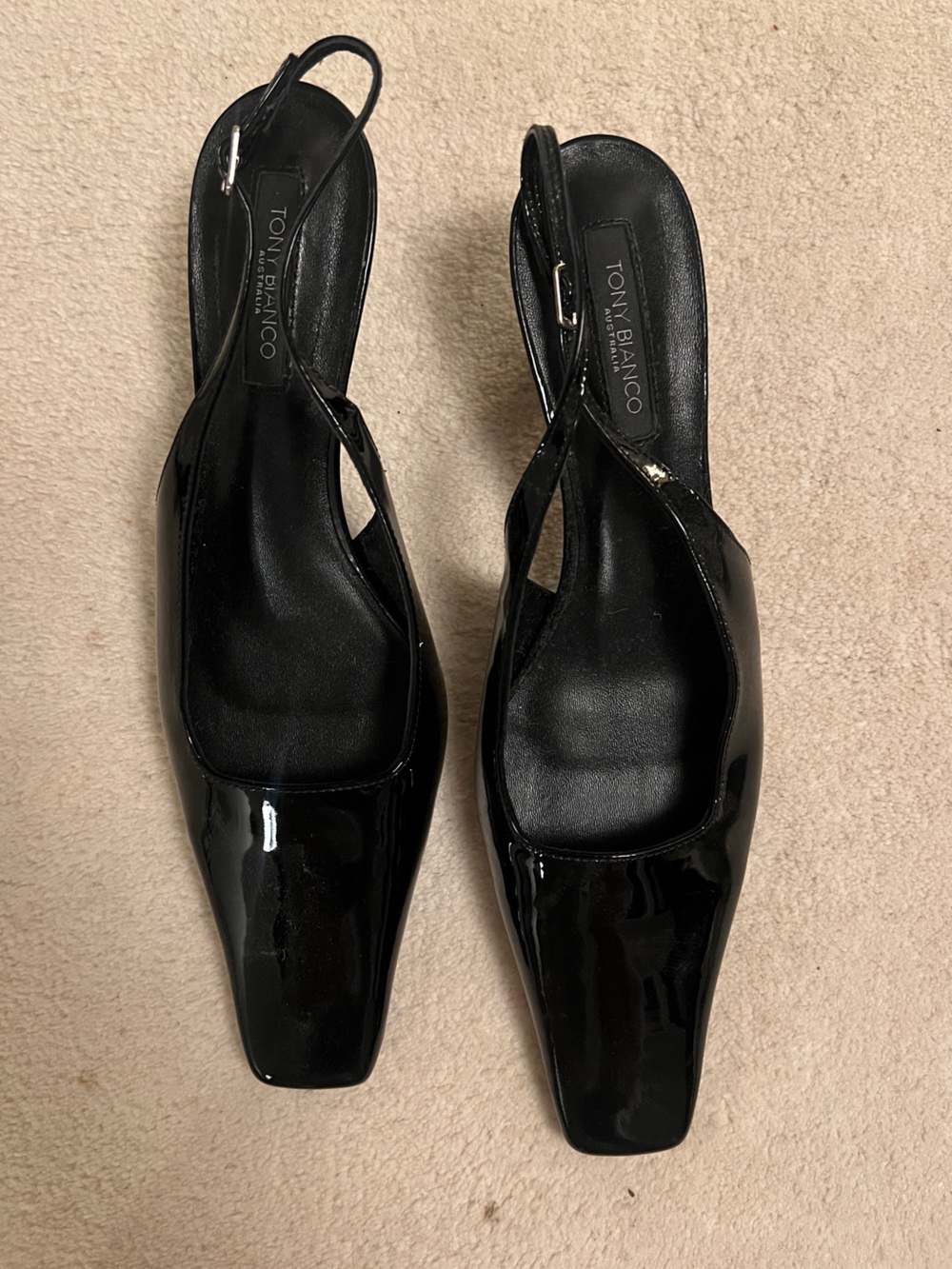 Tony Bianco Black Patent Square-Toe Slingback Mules 8.5